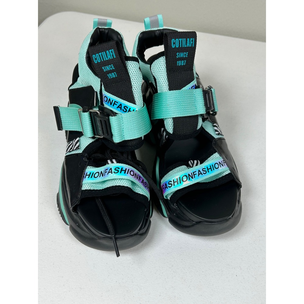 Cotilafi Platform Sandals Women's 5 Black Green Chunky Techwear Strappy Shoes